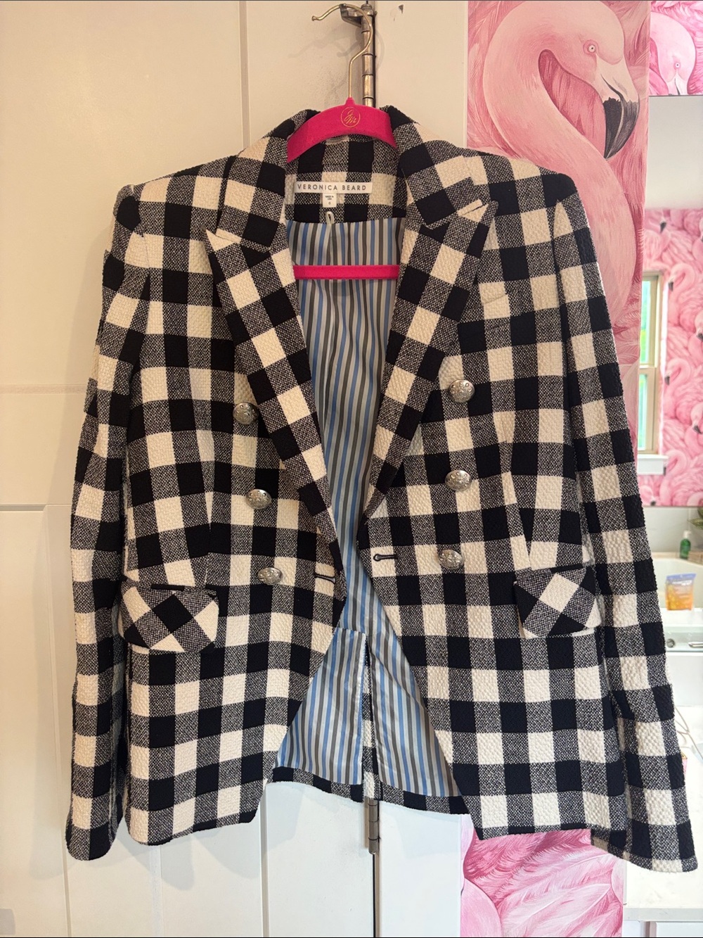 Veronica Beard Black & White Gingham Double-Breasted Blazer